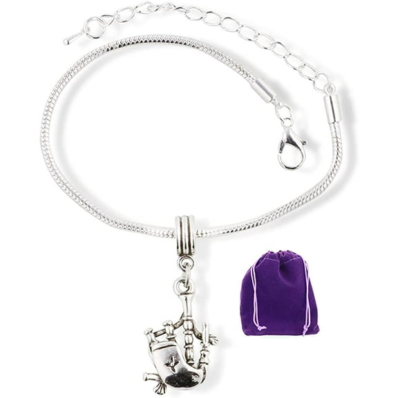 Bag Pipes Scottish Musical Instrument Snake Chain Charm Bracelet