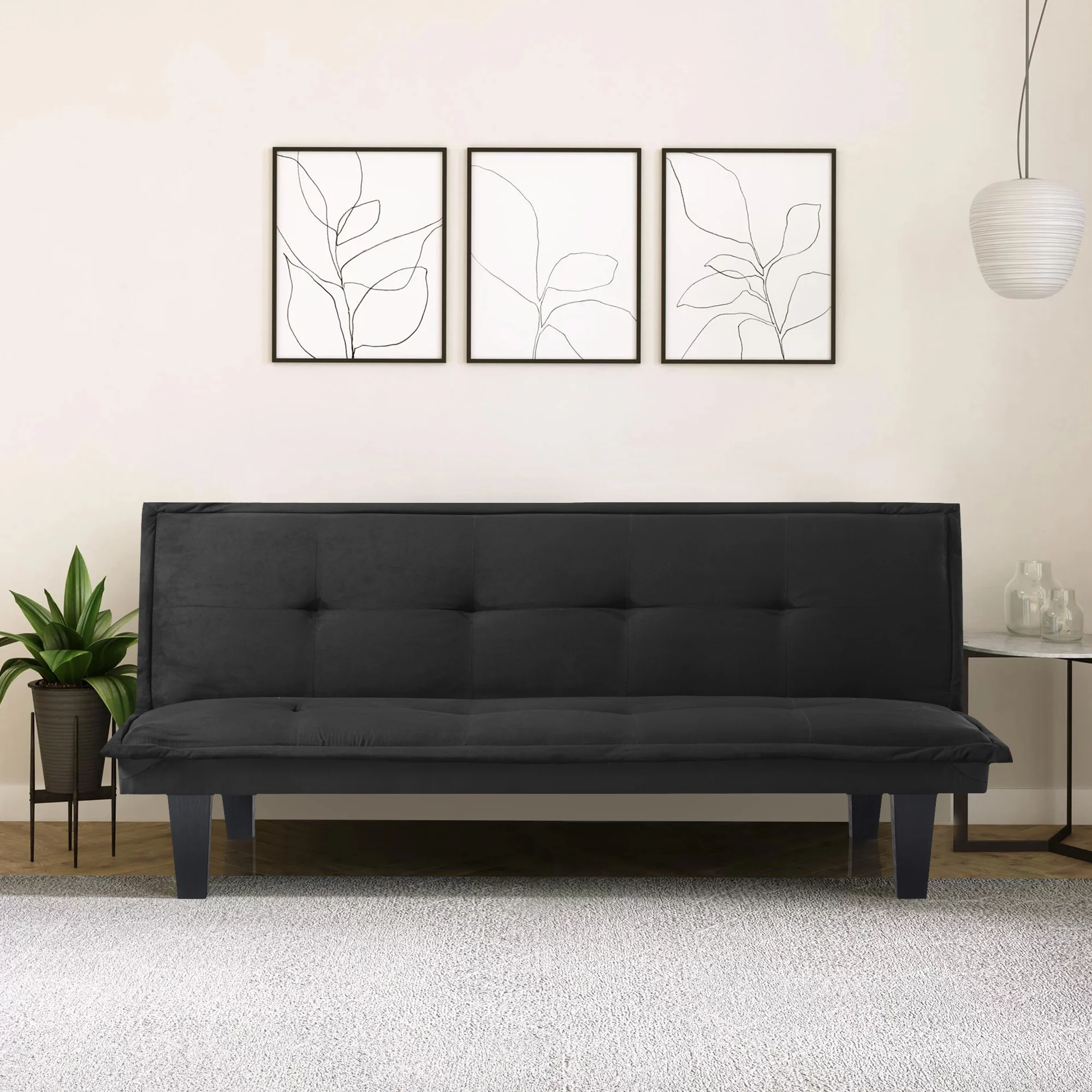 Modern Faux Suede Convertible Futon Sofa Bed,Upholstered Futon Couch with 3 Adjustable Backrest Angles,Suitable for Apartment,Living Room,Small Space,Black