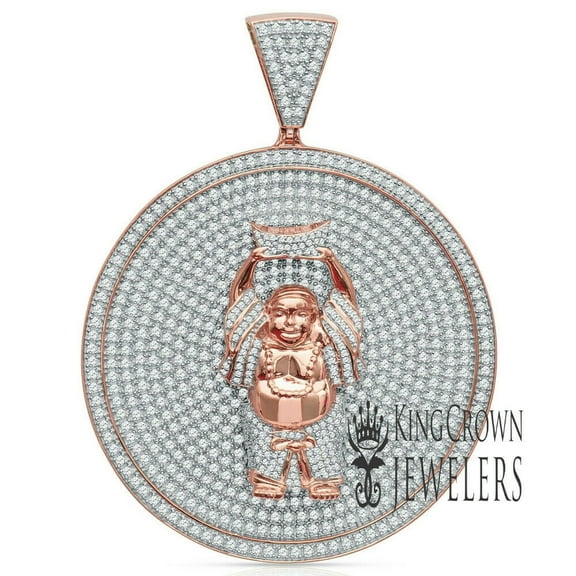 Mens Big 3'' Real Rose Gold Sterling Silver Buddha Pendant Lab Diamond Medallion Custom Charm