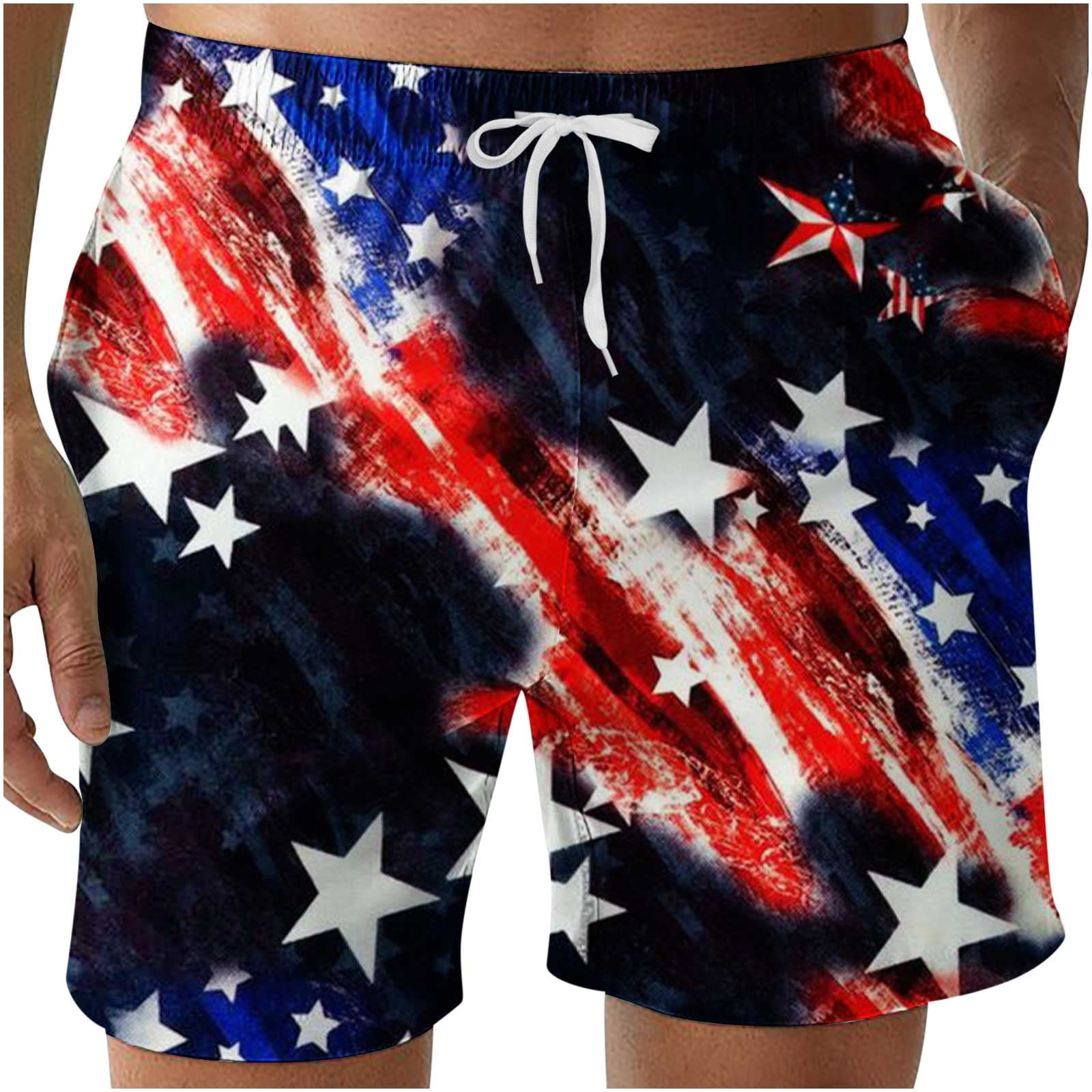 American Flag Shorts Men 7 Inch,2023 Summer Mens Swim Trunks