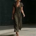 thumbnail image 5 of Women's Cotton Linen Midi Dress Summer Short Sleeve V‑Neck Asymmetrical Button Casual Dress with Side Pockets Army Green XXL(XXL), 5 of 6