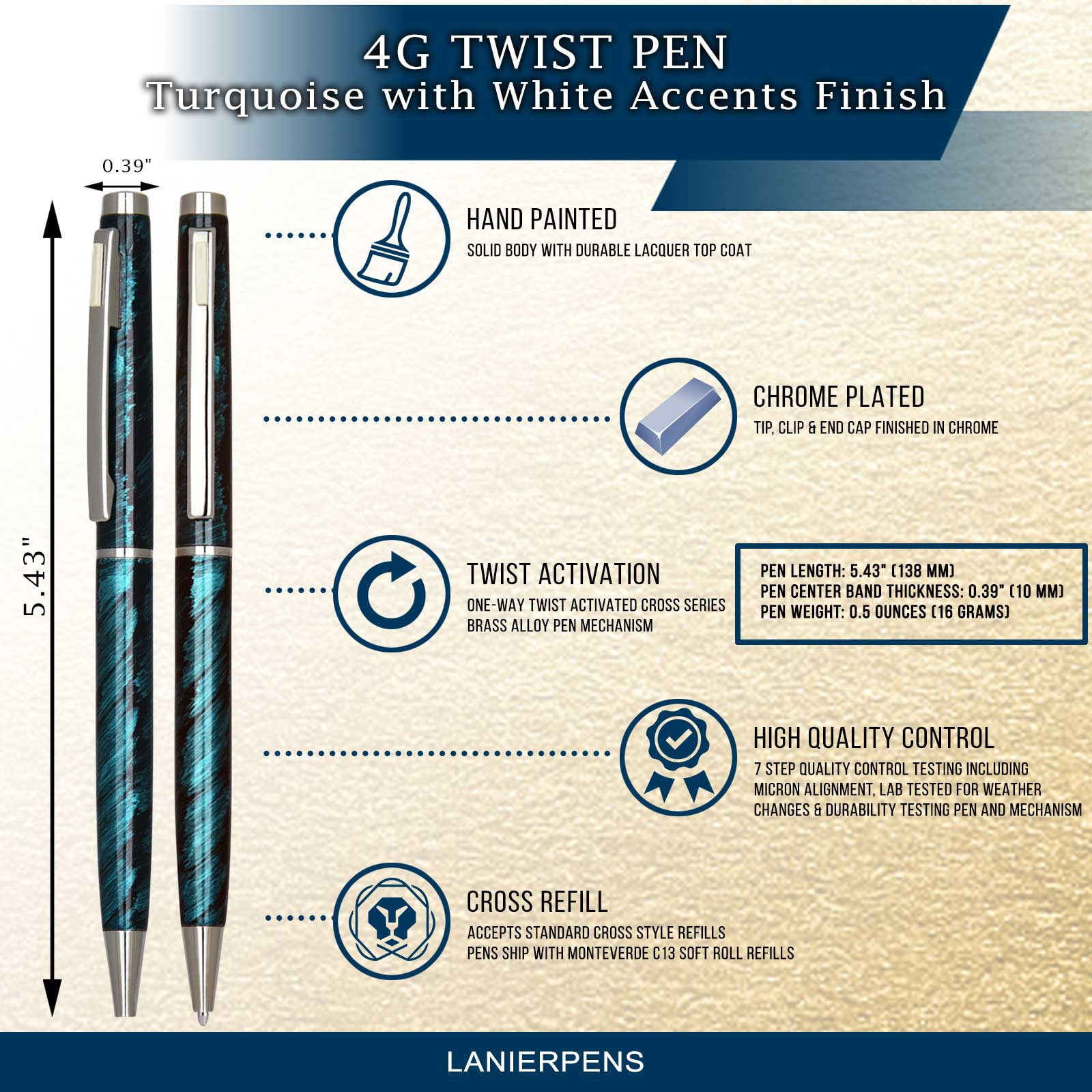 4G Ball Pen - Turquoise with White Accents with Single Gift Box Rosewood