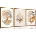 thumbnail image 1 of Set de 3 cuadros en lienzo con marco: Árbol de la Vida Dorado, Lotus Zen, Póster abstracto Ying Yang para sala, habitación de yoga, hotel y decoración del hogar con marco color madera, 1 of 6