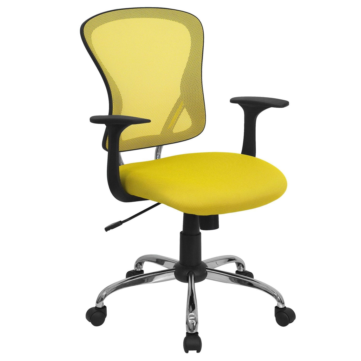 Mid-Back Yellow Mesh Swivel Task Chair with Chrome Base and Arms