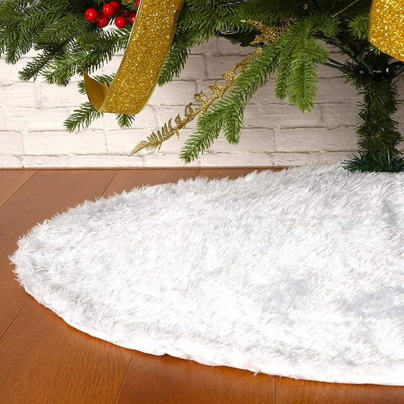 Faux Fur Christmas Tree Skirt 36",White Xmas Decorations for 6ft Christmas Tree (White, 36in)