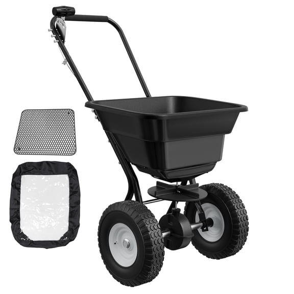 Walk-Behind Fertilizer Spreader, Push Lawn Spreader with 80lbs Load Capacity, 12" Pneumatic Wheels, Broadcast Spreader for Seed Fertilizer, Salt Ice Melt