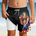 thumbnail image 2 of Kids Boys USA 250th Anniversary Stars and Stripes Print Swim Trunks Knee Length Double Layer Design Patriotic Theme Lightweight Beach Shorts Black 5 Years-6 Years, 2 of 5