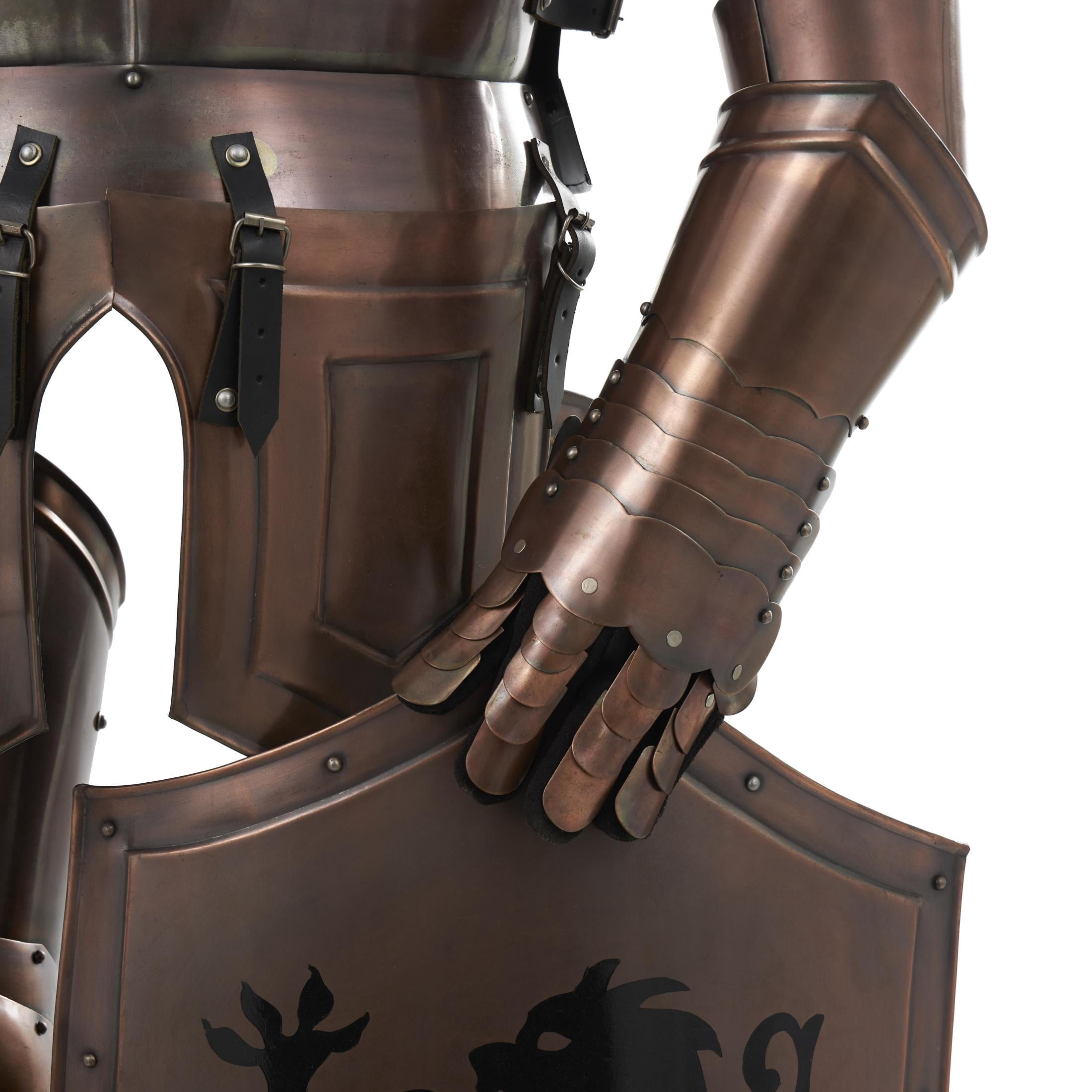 People 79" Stainless Steel Metal Replica Medieval Full Body Suit Armour with Red Plume and Shield, by DecMode