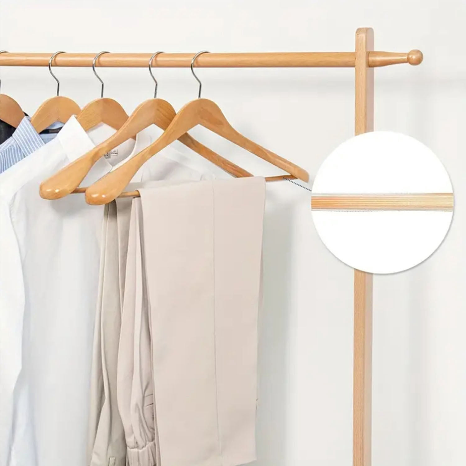 BagDream 8 Pack Wide Shoulder Wooden Hangers Coat Hangers with Non Slip Pants Bar, Solid Wood Jacket Clothes Hangers Smooth Finish for Sweater, Pants, Heavy Clothes, Natural