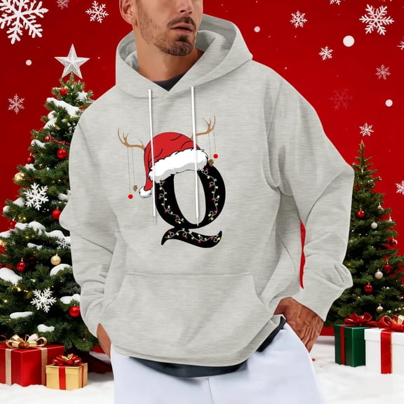 Yteetum Men's Oversized Christmas Hoodies Christmas Letter Print Drawstring Pullover Hooded Sweatshirts Mens Casual Christmas Print Loose Long Sleeve Hoodies Xmas Hooded Sweatshirt Fall Clothes