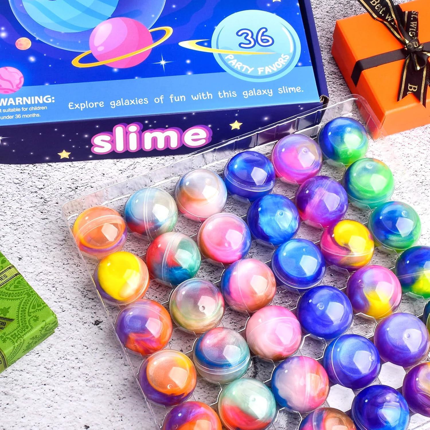 Slime Ball Kit, 36 Pack Galaxy Stress Relief Toys for Kids, Teens, Boys and Girls, Party Favors, Classroom Rewards, Goodie Bag Stuffers, Assorted Colors