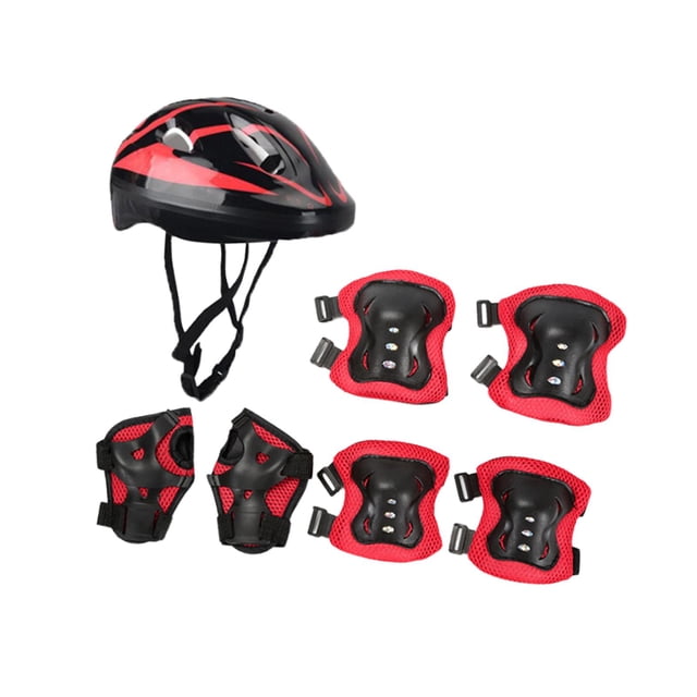 Lipstore Ensemble de 7 Pcs Casque de Vélo pour Enfants Casque de Patinage à Roulettes Casque de Planche à Roulettes pour Planche à Roulettes Noir Rouge