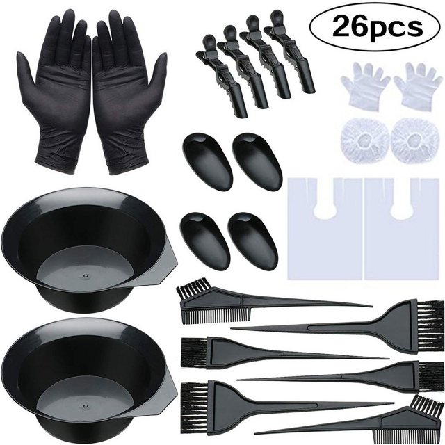 Juego de Herramientas para teñir el cabello, 26 Uds., herramientas de peluquería, cepillo desechable, peine, gorro de baño, guantes de látex, cuenco para teñir el cabello