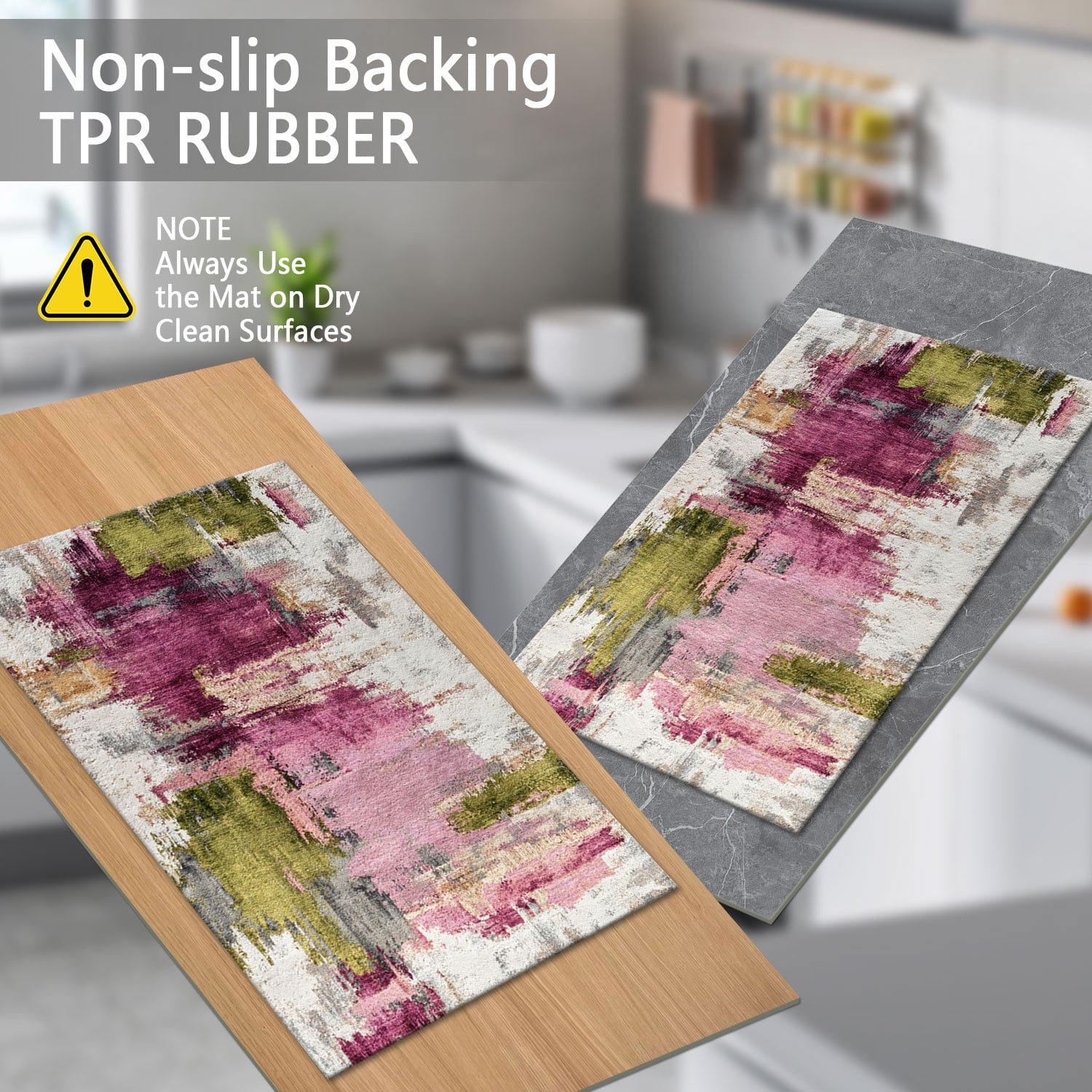 3 Piece Kitchen Rug Set, Non-Slip And Washable, Abstract Pattern Kitchen Hallway Rug, Soft And Comfortable, Suitable For Sinks, Floors, Entrances, Hallways and Bathrooms