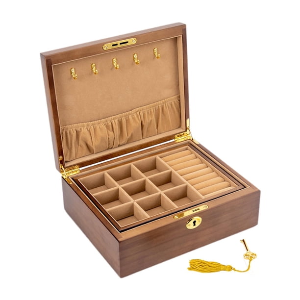 Joyero de madera con cerradura y llave, gran capacidad, con cerradura Estilo A