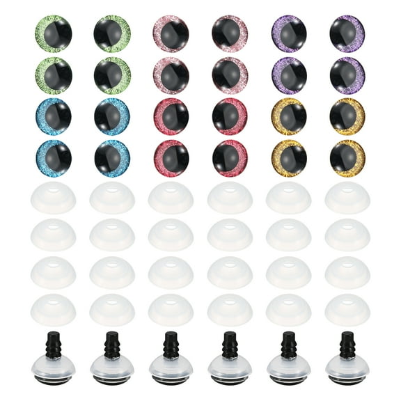 Uxcell 14mm Flash Safety Eyes, 48 Pcs Doll Eyes Realistic Colorful Crocheting Safety Eyes for Decor Crochet Accessories Dolls Craft, Mixed Colors