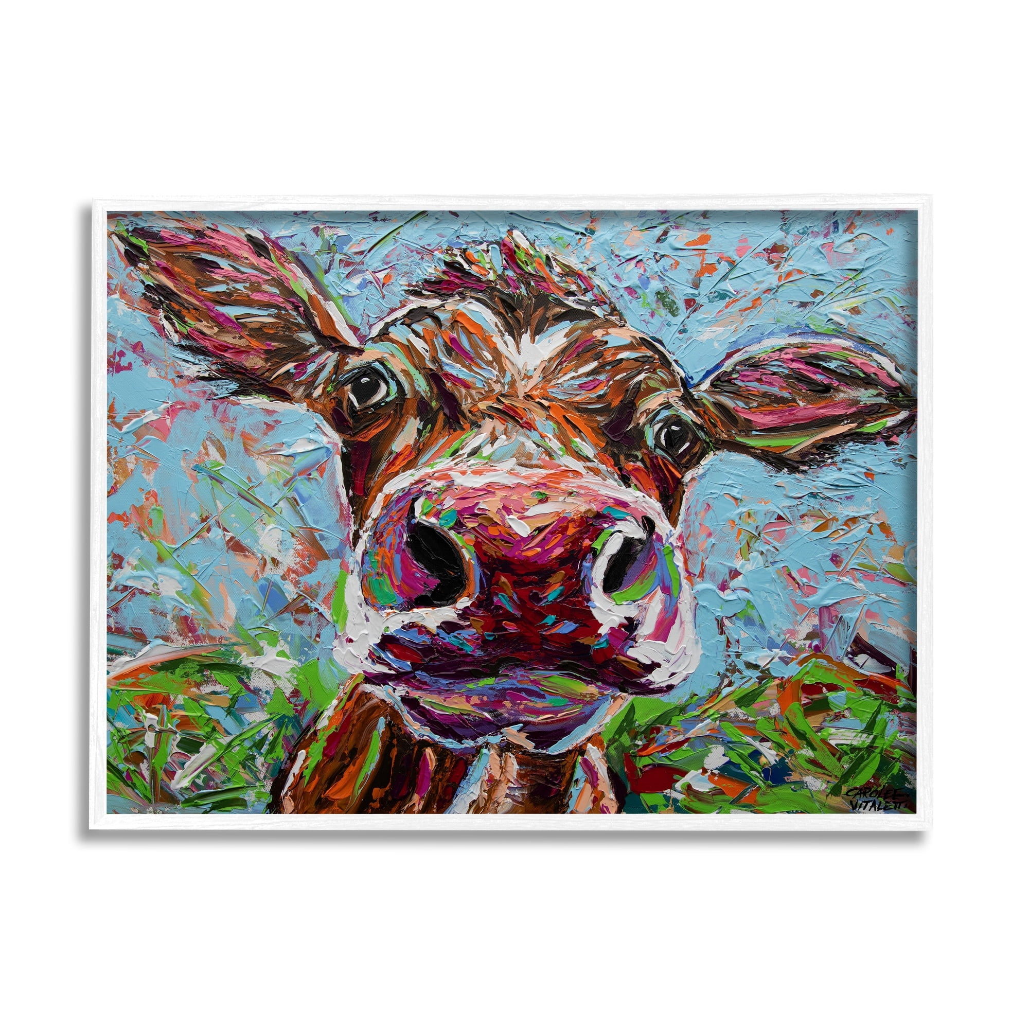 Stupell Industries Bold Cattle Cow Kaleidoscopic Layered Farm Painting Painting White Framed Art Print Wall Art, Design by Carolee Vitaletti