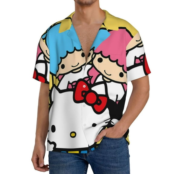 Saiise Sanrio Cf Mens Front Pocket Hawaiian Shirts Casual Floral Shirts Short Sleeve Button Down Beach Tropical Shirts