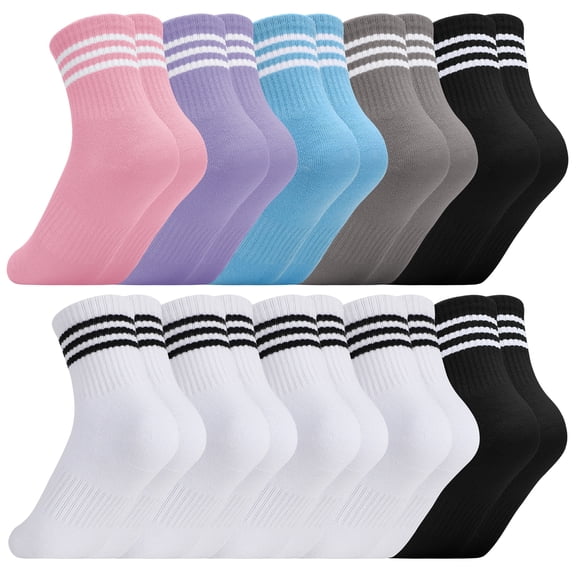 Bocaoying 10 Pack Kids Stripe Cotton Crew Socks, Colorful Retro Stripe Athletic Hosiery Socks for Kids 6-9 Years Old