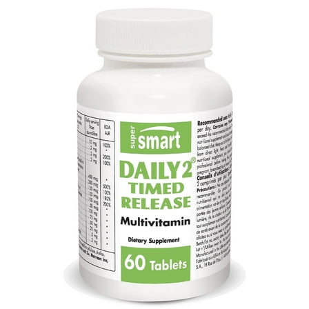 SuperSmart - Daily 2 Timed Release - Multivitamin for Men & Women - 32 Vitamins, Minerals & Antioxidants Supplement | Non-GMO & Gluten Free - 60 Tablets