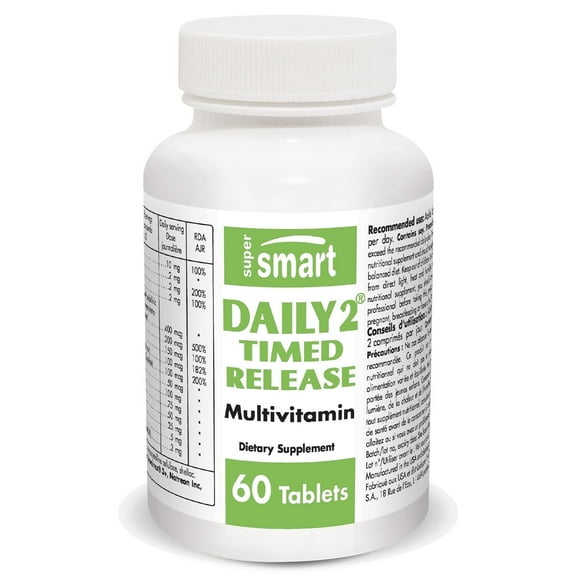 SuperSmart - Daily 2 Timed Release - Multivitamin for Men & Women - 32 Vitamins, Minerals & Antioxidants Supplement | Non-GMO & Gluten Free - 60 Tablets