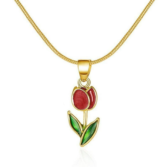Tulip Flower Necklace, Elegant Jewelry for Women - Perfect Gift for Mom, Wife, Daughter, or Friends - Blue & Red