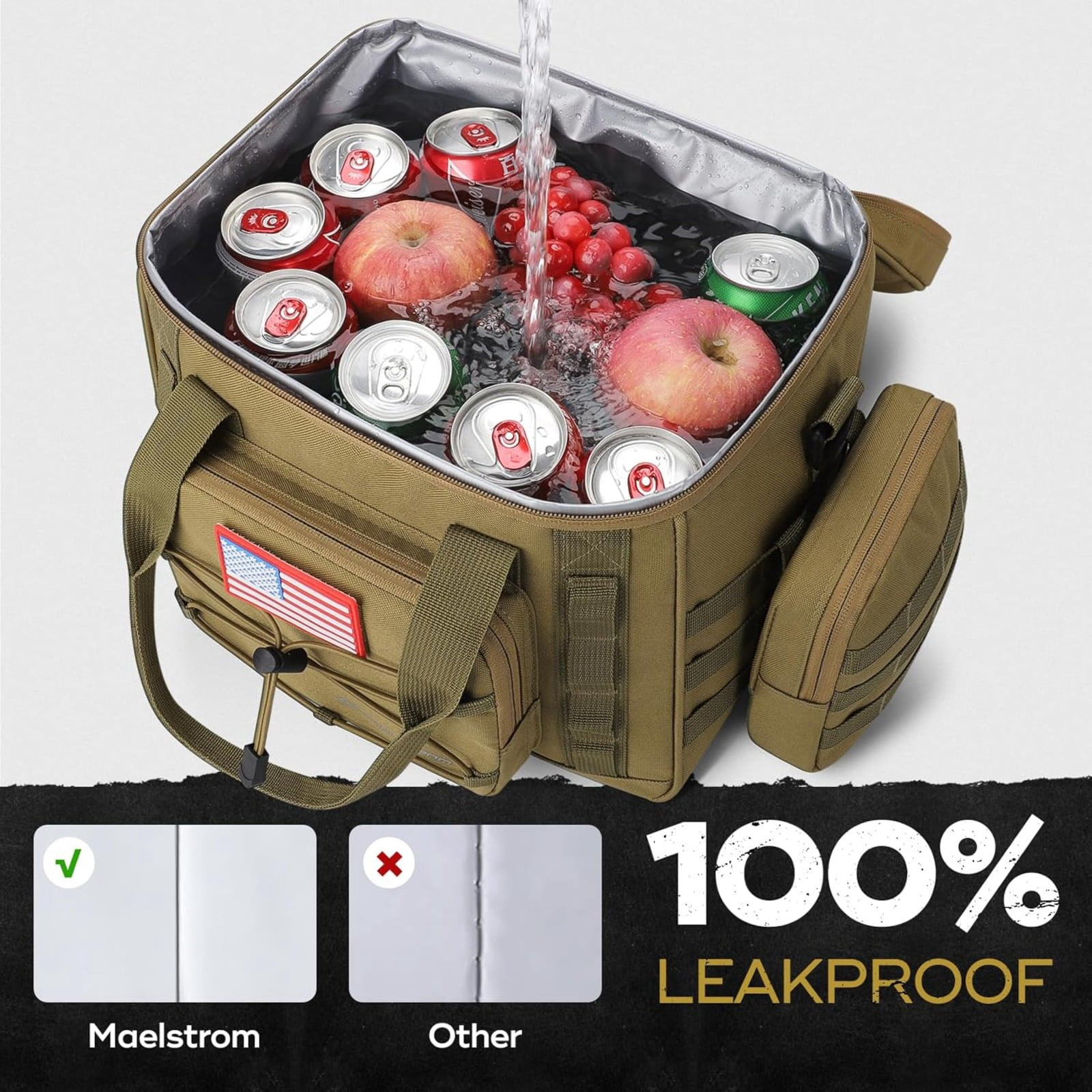 Tactical Lunch Box for Men with 5 Slim Ice Packs, 15L Insulated Cooler Bag with MOLLE Pouch