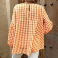 thumbnail image 5 of Aboser Babydoll Shirts for Women Trendy Plaid Tunic Tops Baggy Lantern Sleeve Shirt Oversized Crewneck T-Shirts Flowy Loose Fitted Blouses Orange XL, 5 of 8