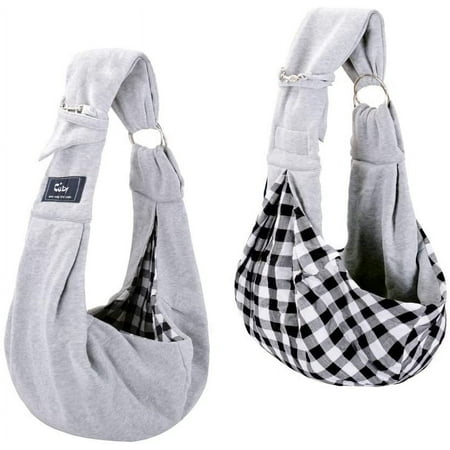 CUBY Dog and Cat Sling Carrier - Hands Free Reversible Pet Papoose Bag - Soft Pouch and Tote Design - Suitable for Puppy  Small Dogs Cats Outdoor (Grey  Adjust strap 1.0)