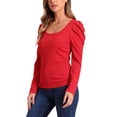 thumbnail image 4 of Blusa básica de manga larga con cuello cuadrado INSPIRE CHIC de mujer, con mangas abullonadas, color rojo, talla L, 4 of 5