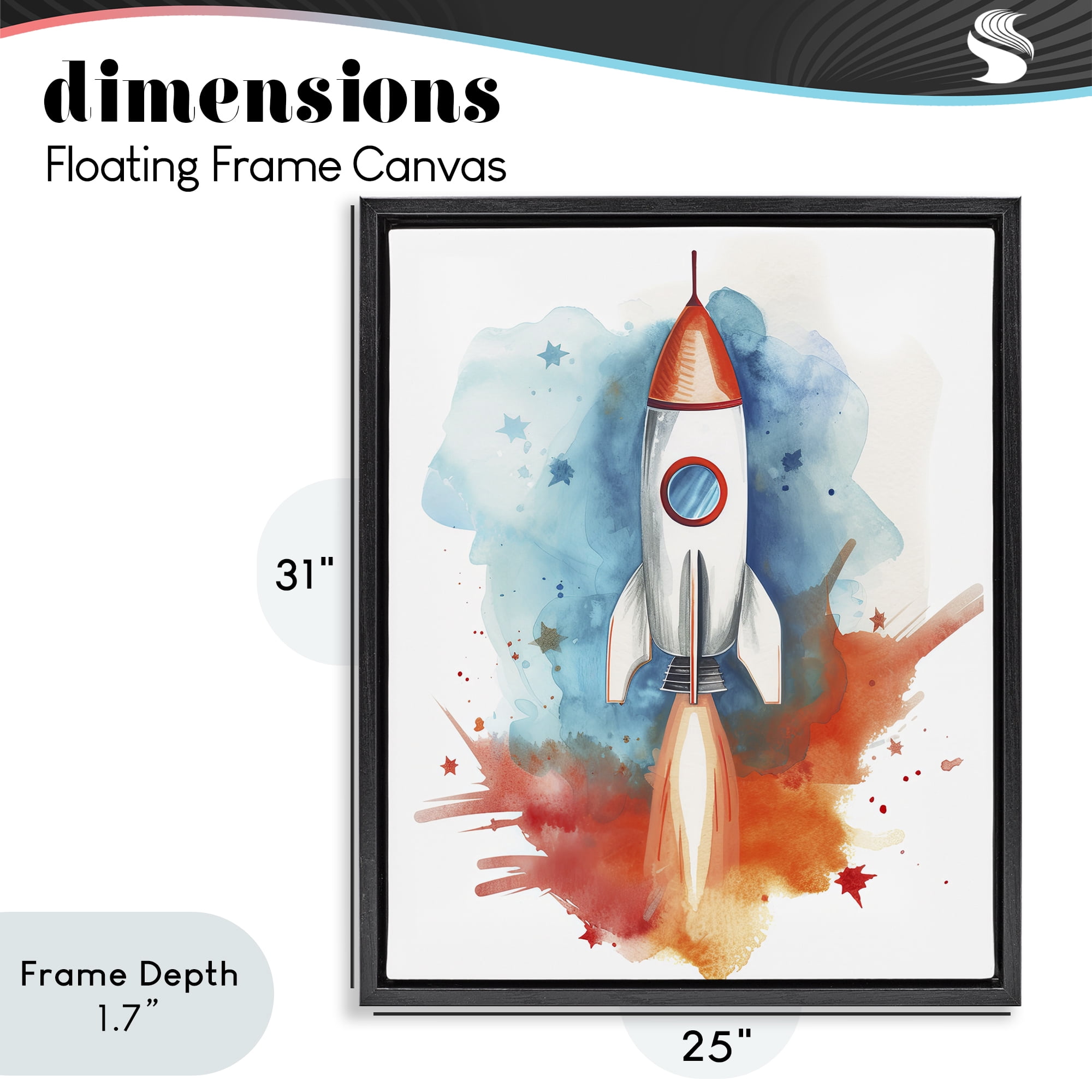 Stupell Industries Rocket Launch Adventure Black Framed Floater Canvas Wall Art, design by Ray Powers
