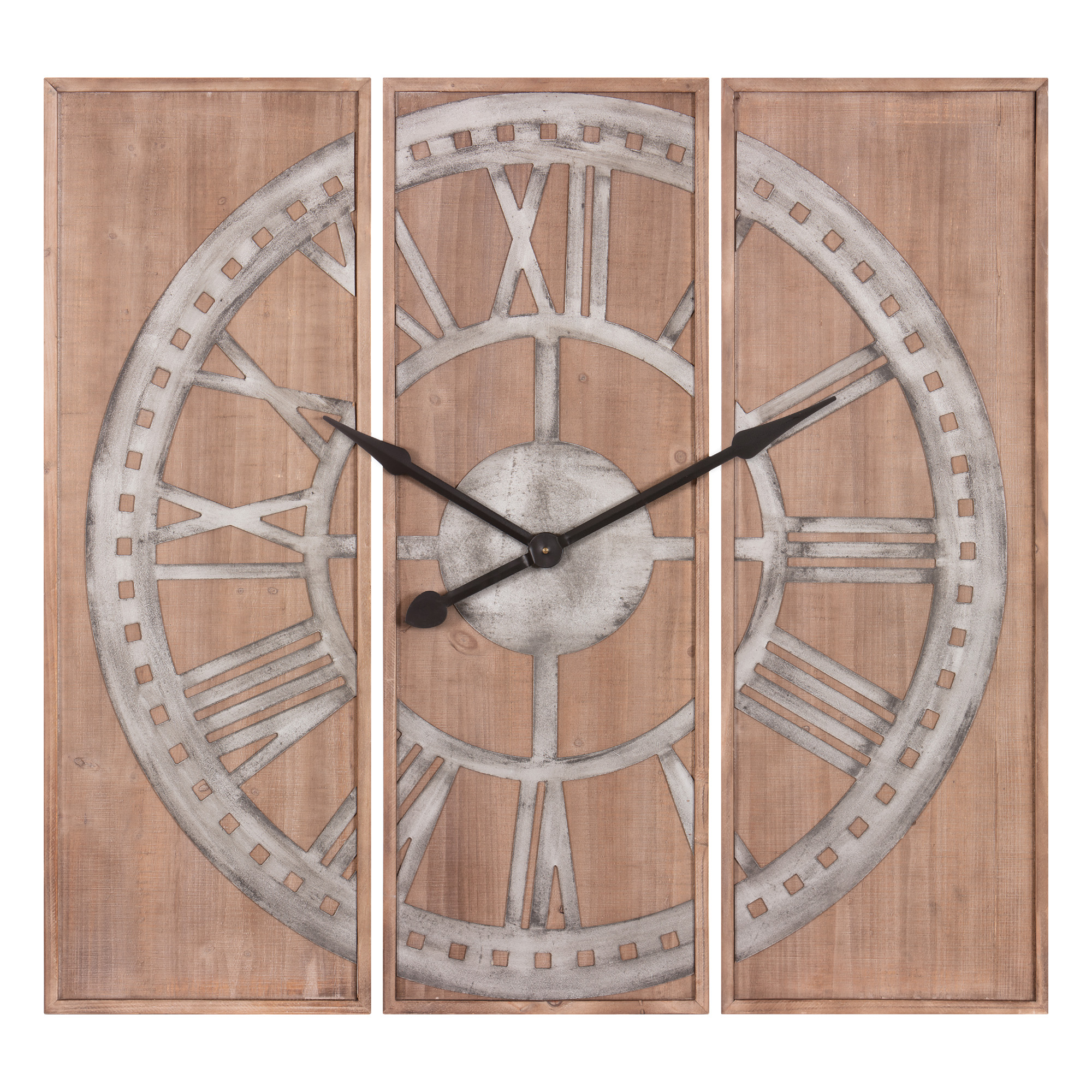 38 Inch Triptych Panel Wooden Roman Numeral Wall Clock Panel Wooden Roman Numeral Wall Clock