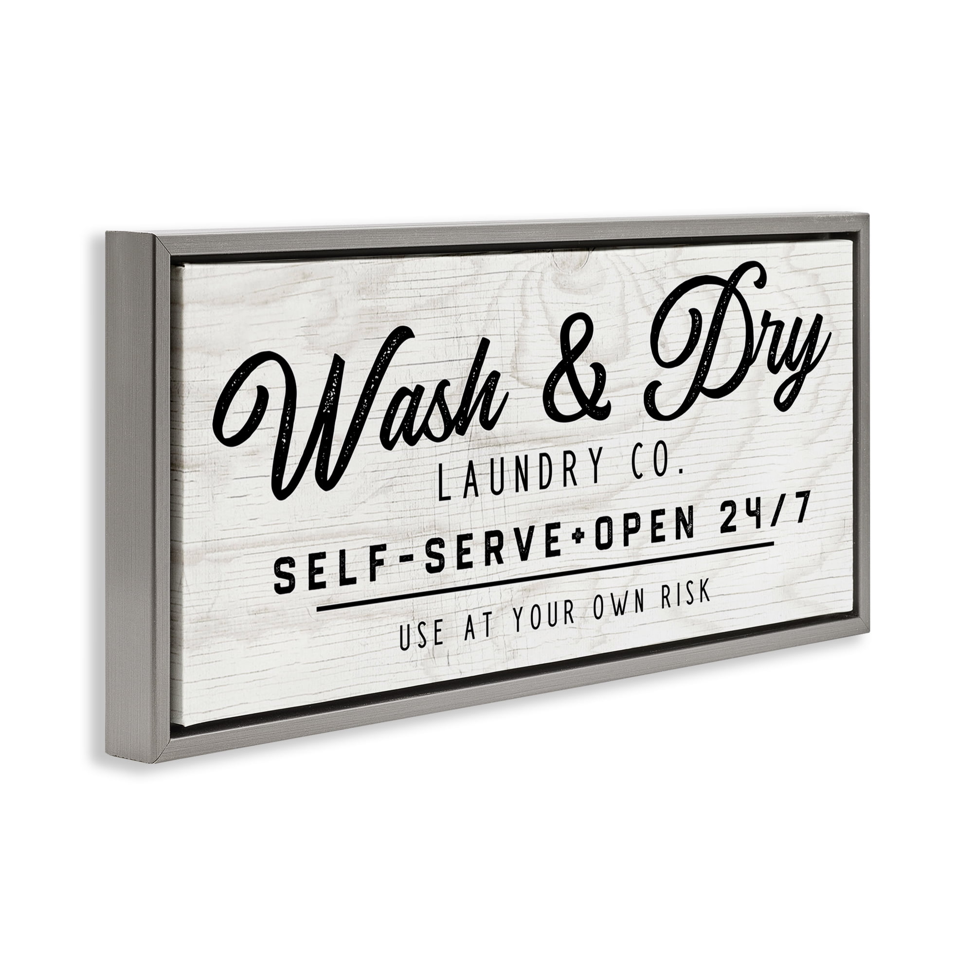 Stupell Industries Self Service Laundry Typography Painting Gray Floater Framed Art Print Wall Art, 31 x 14