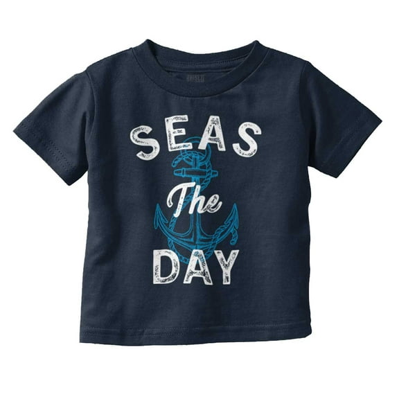 Seas The Day Cute Beach Anchor Toddler Boy Girl T Shirt Infant Toddler Brisco Brands 12M