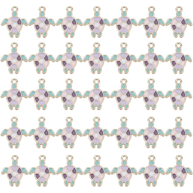 50Pcs Alloy Enamel Pendants Sea Turtle Pendants Charm Ocean Theme Charm Enamel Pendant Decoration Golden for DIY Craft Necklace Bracelet Jewelry Making Hole:1.8mm