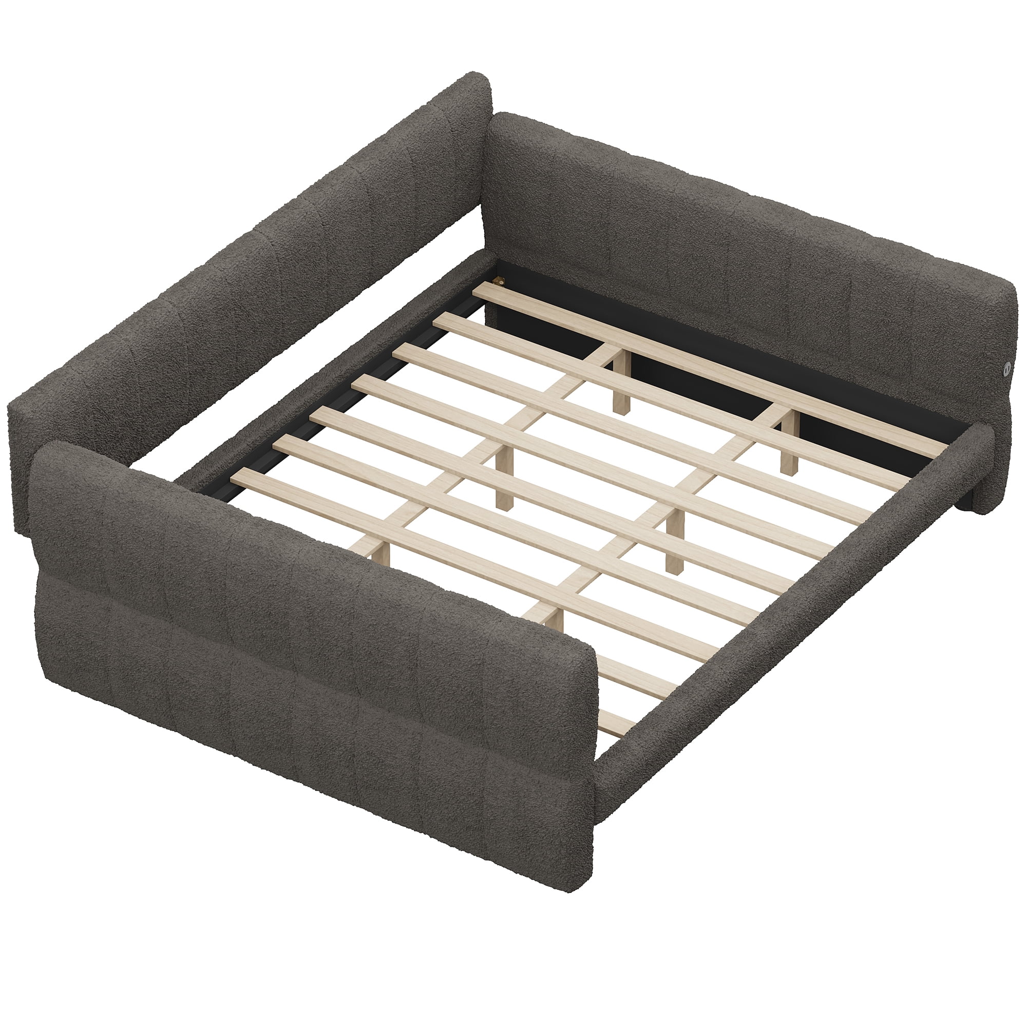 Euroco Upholstered King Size Platform Bed with USB Ports, Gray