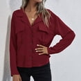 thumbnail image 2 of Moda mujer Casual solapa manga larga Color sólido camisa Top blusa tipo cárdigan de un solo pecho Pompotops  FGAJ14673, 2 of 6