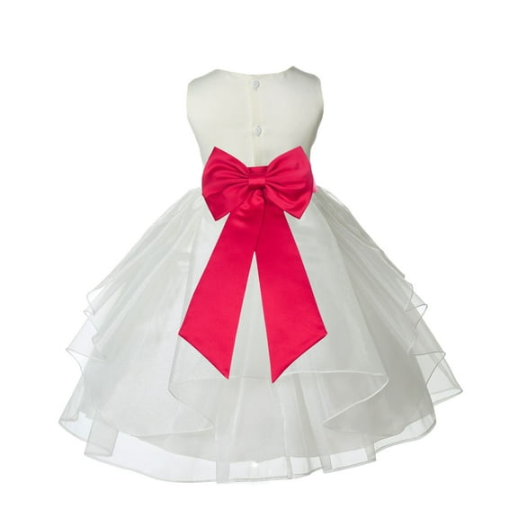 Ekidsbridal Girl Ceremonial Flower Girl Dress - Knee Length Ivory Organza with Tiebow 4613T-A (Size: S-12)