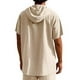 thumbnail image 3 of pstuiky Camisa de manga corta para hombre, Blusa de lino con capucha y manga corta para hombre, color liso, con botones y cordón ajustable camisas casuales para hombre l, 3 of 8