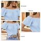 thumbnail image 5 of Top de verano para mujer, Top informal holgado con hombros descubiertos, manga corta, Top con ribete de volantes para mujer, azul claro XXL, 5 of 6