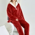 thumbnail image 5 of cfhntfmh Two Piece Sets for Women Sweatsuit Wide Leg Jogger Sets with Pockets Long Sleeve Lapel V Neck Sweatshirt Fall Tracksuit（Red,X-Large), 5 of 7