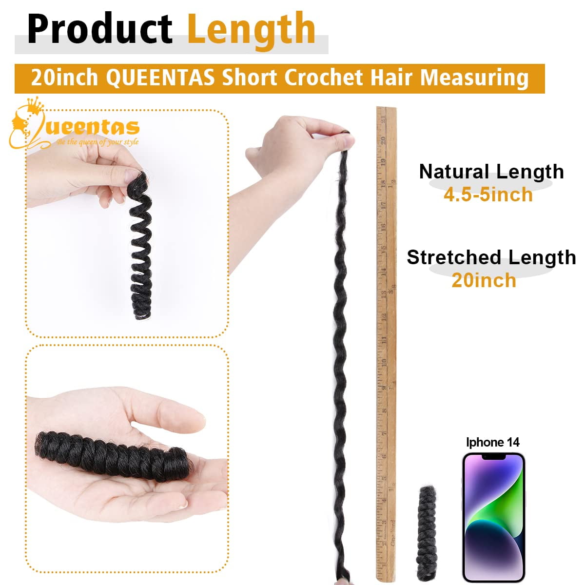 QUEENTAS 6 Packs 20" Short Crochet Hair for  Women Saniya Carrie Curl Braiding Crochet Hair 12mm Bouncy Hair (1B)