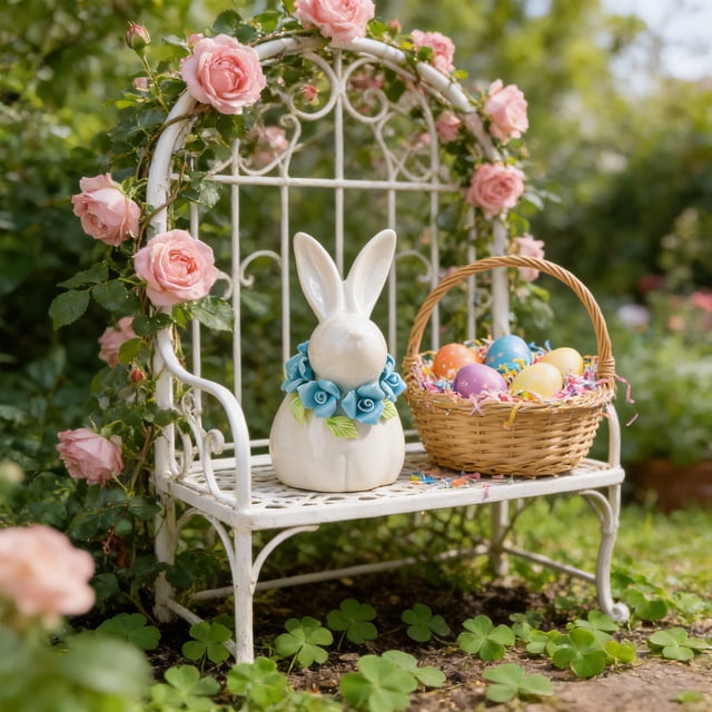 Tyidzon Easter Ceramic Bunny Figurine White Rabbit Ornament, Rabbit Table Centerpiece Sculpted for Home Living Room Decor, Birthday Gift