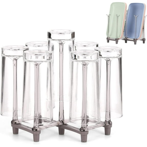 Scheam 1 Pcs Retractable Bottle Drying Rack, Water Bottle Dryer Rack, Cup Drainer Stand, Plastic Bag Drying Rack and Mug Tree with Antiskid Bottom for Kitchen Countertop, Gray