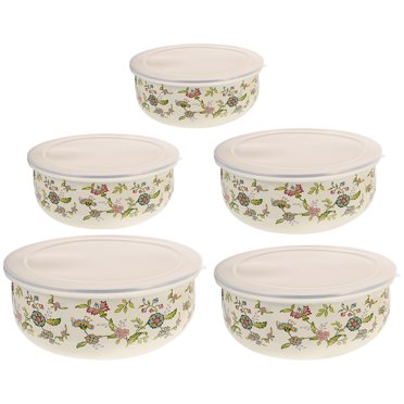 Eease 5pc Enamel Bowl Set with Lids for Mixing, Serving, and Storage