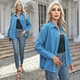 thumbnail image 3 of ZOHIUM Womens Summer Tops Button Down Shirts for Women Long Sleeve Slim Fit Blouses Casual Business Tops with Pocket Summer Blouses for Women 2024 Linen Shirts for Women (Blue,XXL), 3 of 5
