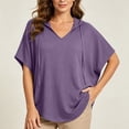 thumbnail image 5 of fatyb Womens Short Sleeve Hoodies V Neck Drawstring Pullover Tops Lightweight Summer Shirts with Hood, 5 of 7