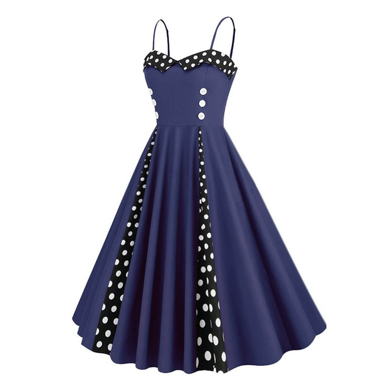 Brglopf Women 50s 60s Vintage Cocktail Dresses Sleeveless Polka Dot Rockabilly Swing Dress Retro Audrey Hepburn Style A Line Midi Homecoming Party Dresses Blue L Walmart