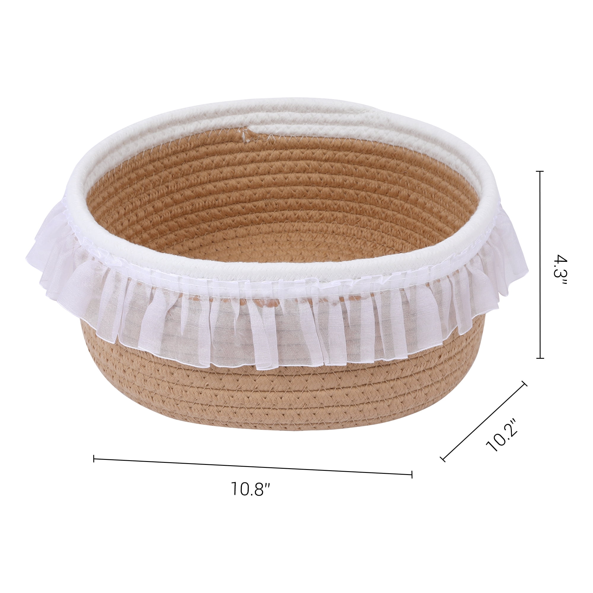 Unique Bargains Woven Storage Basket for Entryway Desk Khaki/White 10.8*10.2*4.3in