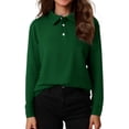thumbnail image 2 of Resicozy Grils Polo Shirt Casual Long Sleeves Cotton Collared Button Down Shirts Fashion Solid Color Tops 3-14 Years Army Green 150, 2 of 5